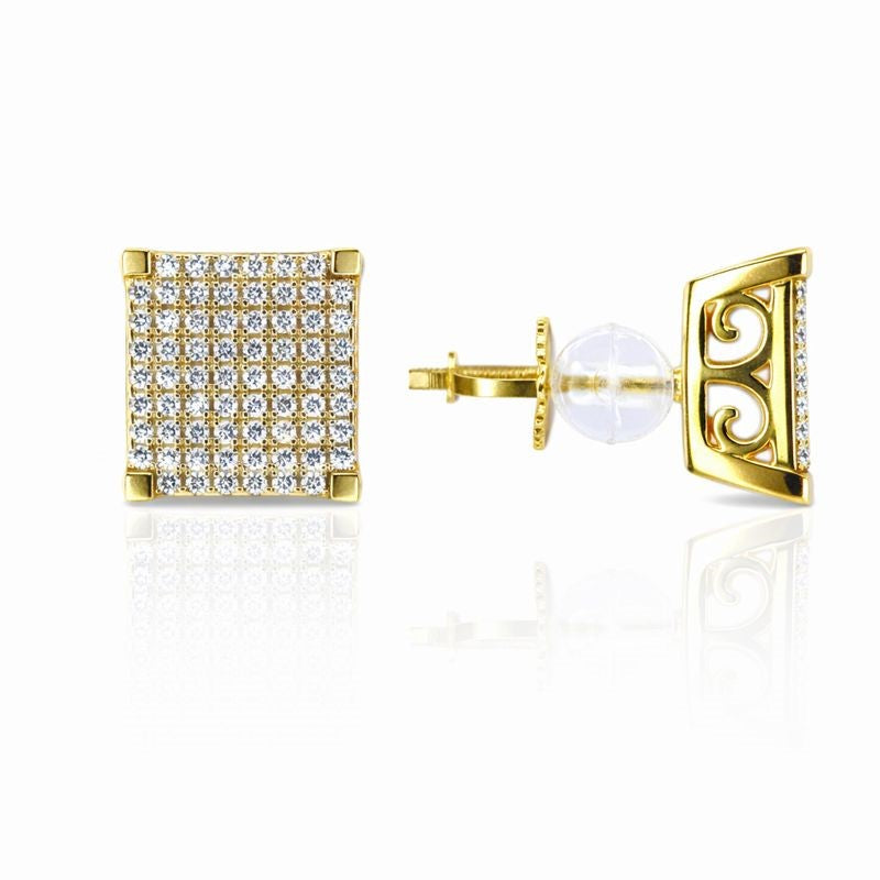 Gold Plated CZ Square Stud Earrings
