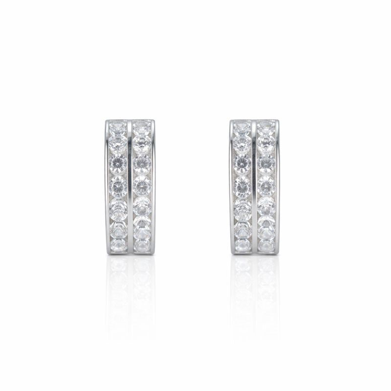 14K White Gold Two-Row Channel-Set CZ 4mm Hoop Earrings