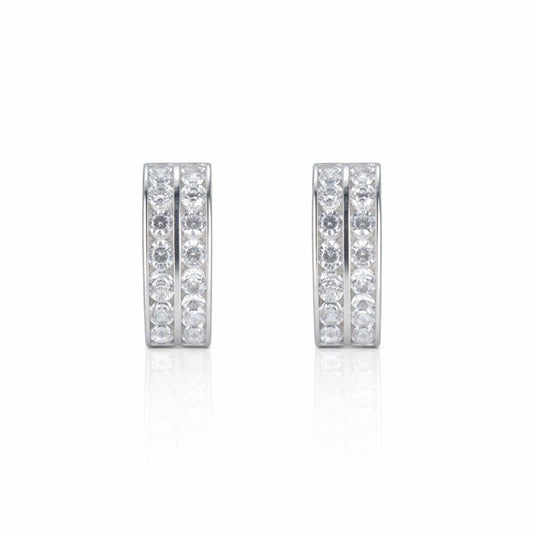 14K White Gold Two-Row Channel-Set CZ 4mm Hoop Earrings