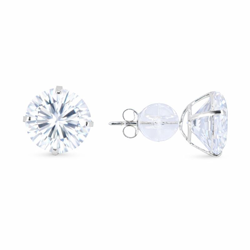 14K White Gold Round Cut CZ Stud Tension Back Earrings