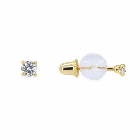 14K Gold 2mm Round CZ Stud Screw Back Earrings