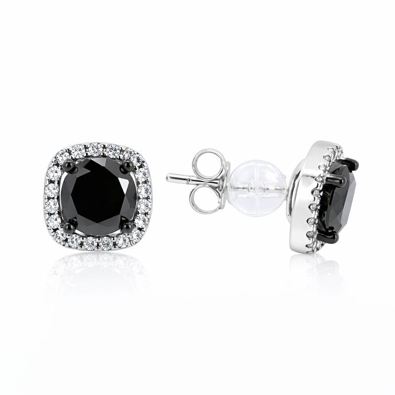 Sterling Silver Black & Clear CZ Stud Earrings