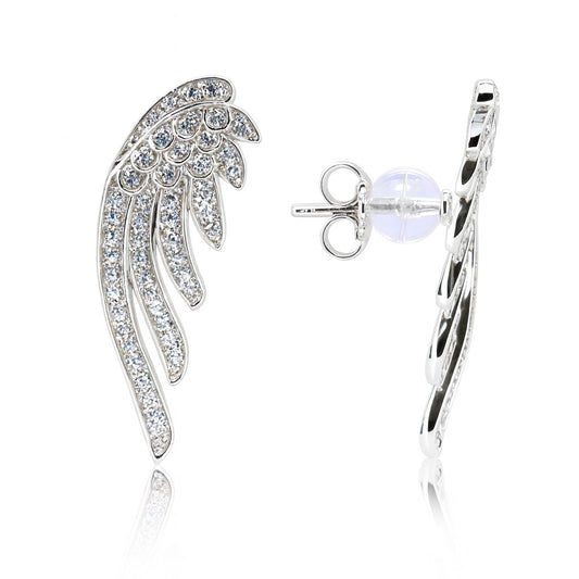 Sterling Silver CZ Angel Wing Earrings