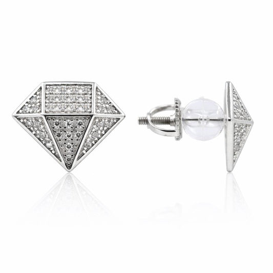 Sterling Silver CZ Diamond Shape Stud Earrings