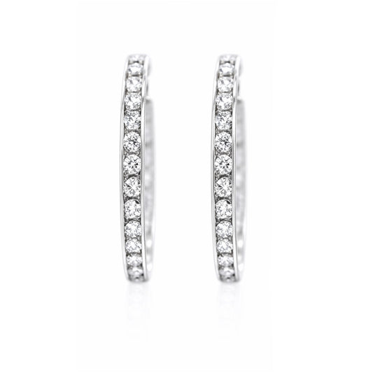 14K White Gold One-Row CZ Inside/Out Hoop Earrings