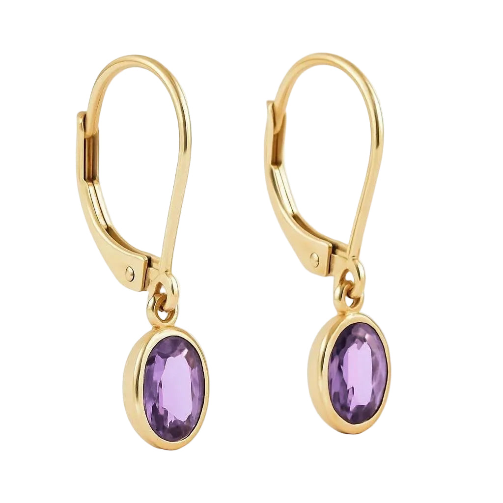 10K Yellow Gold Bezel-Set Amethyst Lever Back Earrings