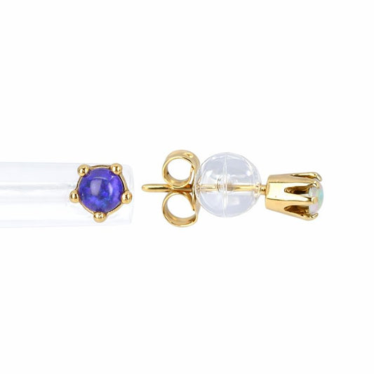 14K Yellow Gold Genuine Blue Opal Stud Earrings