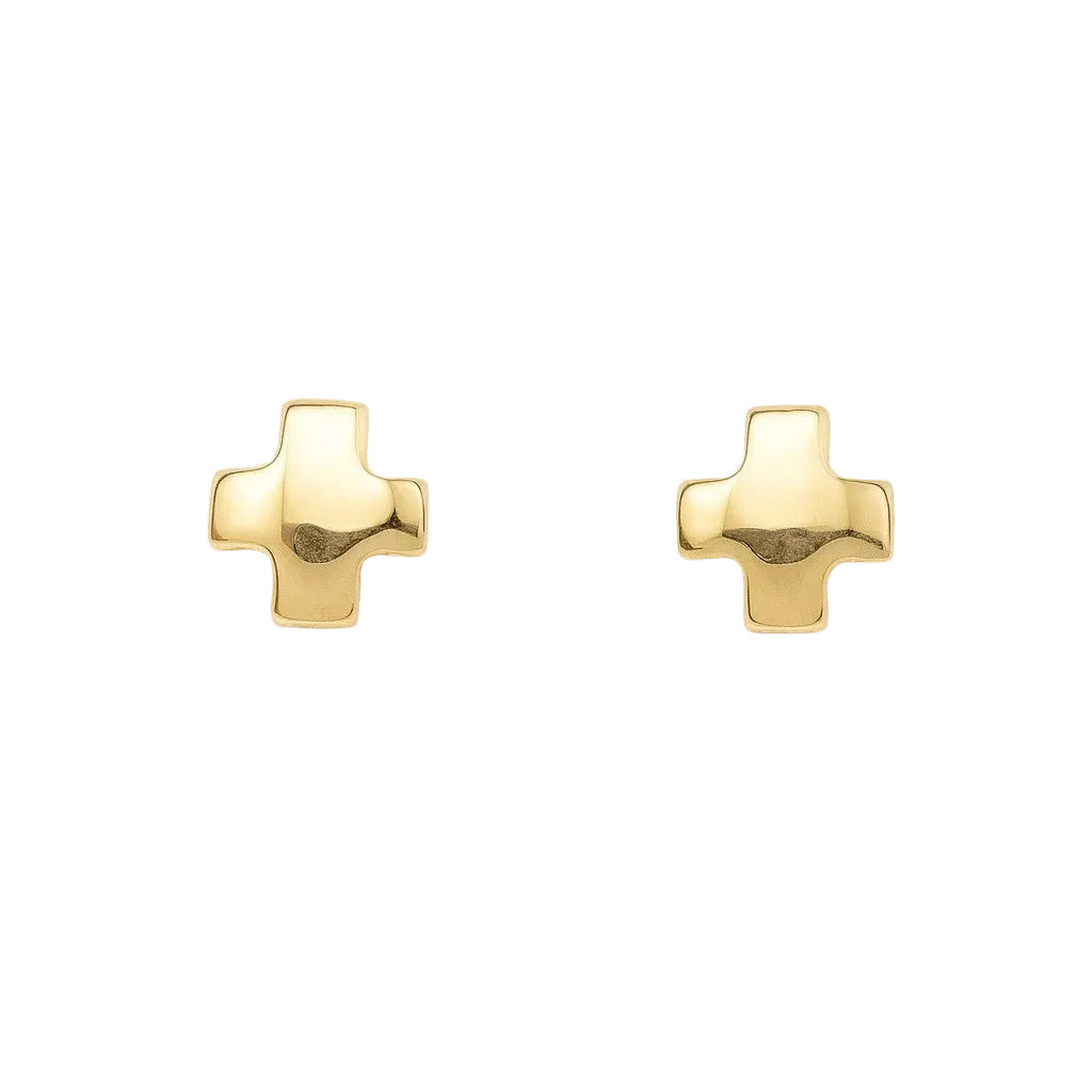 14K Yellow Gold Cross Stud Earrings
