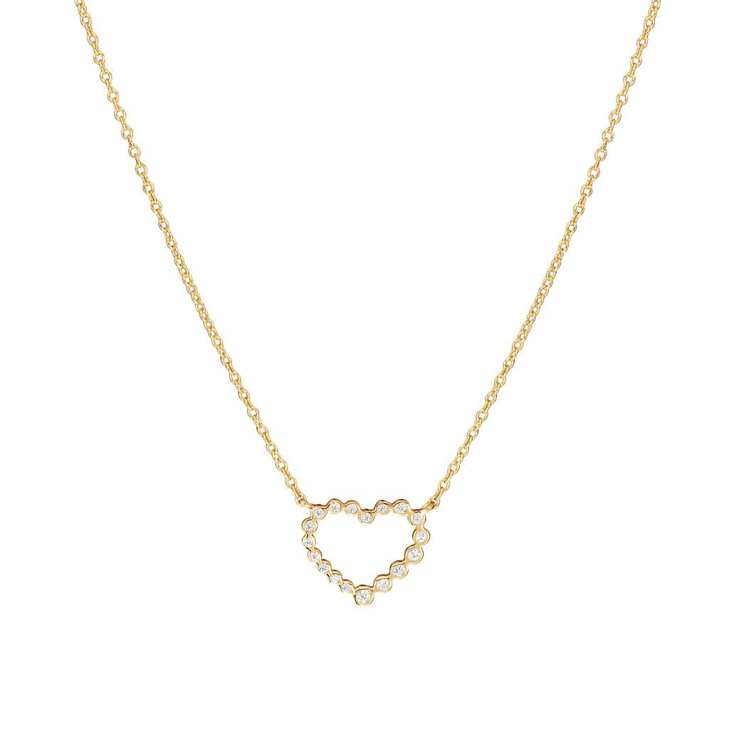 14k Gold Plated Clear CZ Heart Outline Necklace