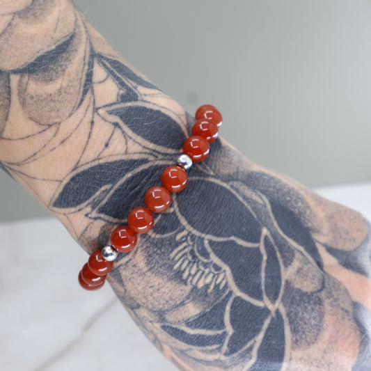 Sterling Silver Genuine Carnelian Adjustable Bolo Bracelet