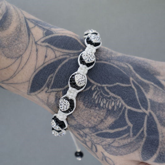 Black & White Swarovski® Crystal Macramé Adjustable Bracelet