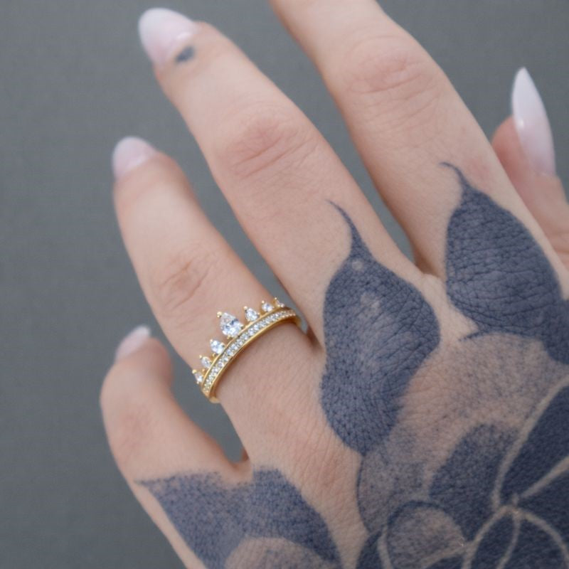 14k Gold Plated CZ Tiara Ring