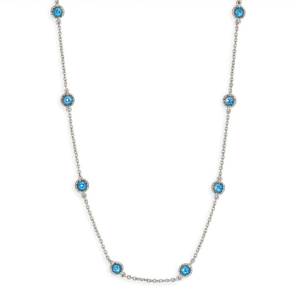 Sterling Silver Bezel Set Blue Topaz Station Necklace