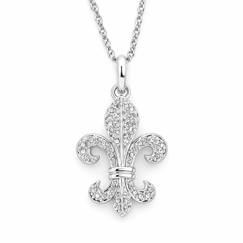 Sterling Silver Diamond Fleur-de-Lis Pendant Necklace
