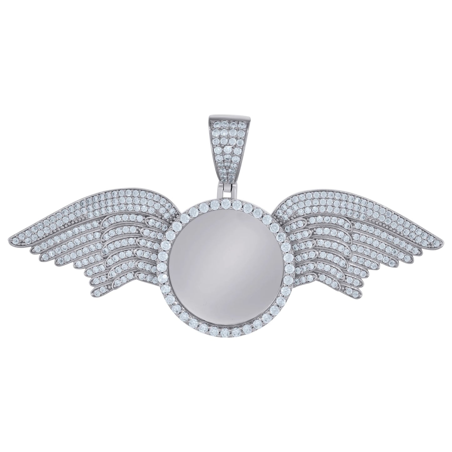 Sterling SIlver CZ Winged Circle Photo Pendant