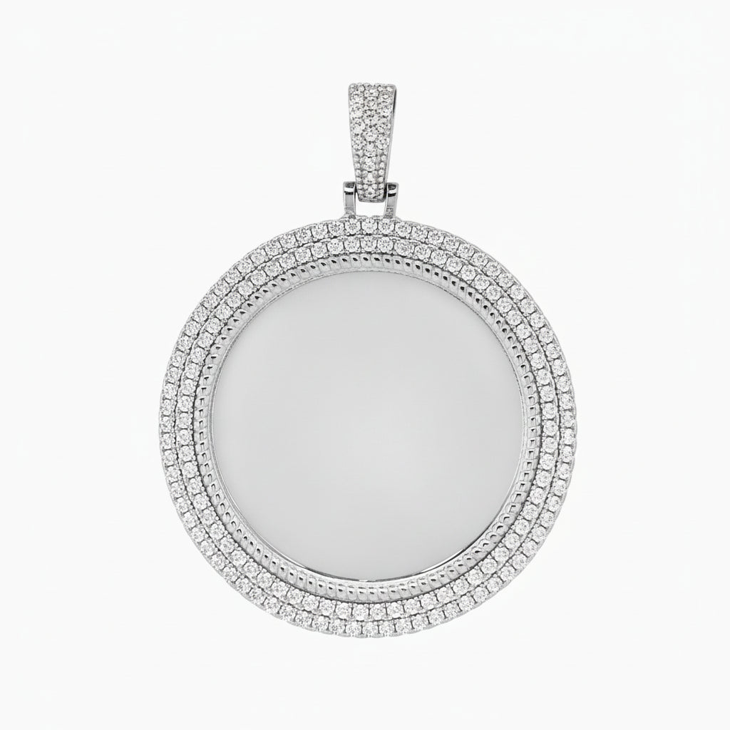 Rhodium Plated CZ Engravable Circle Pendant