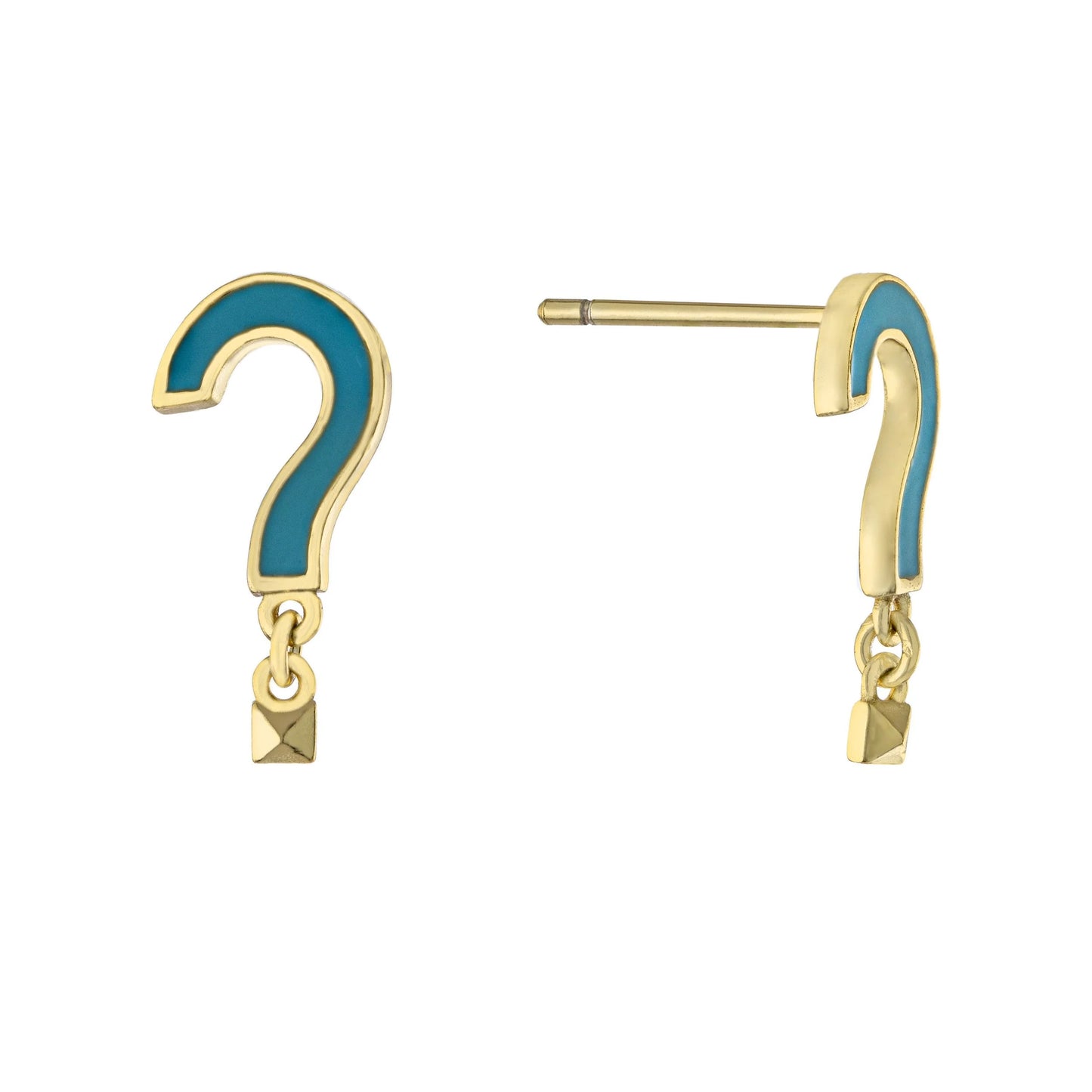 14K Gold Plated Light Blue Enamel Question Mark Stud Earrings