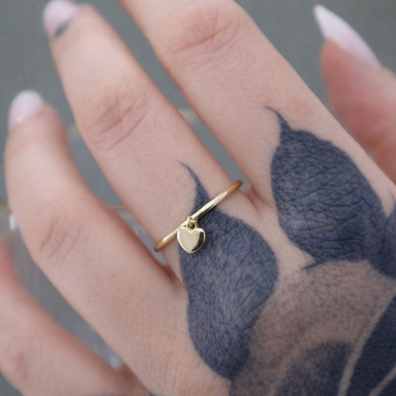 14k Gold Plated Engravable Dangle Heart Ring
