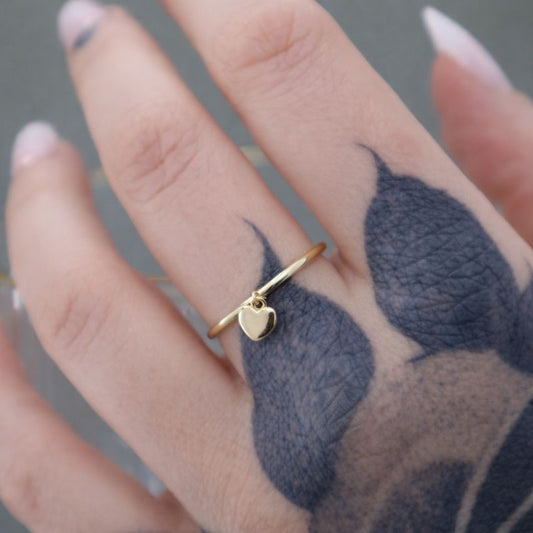 14k Gold Plated Engravable Dangle Heart Ring