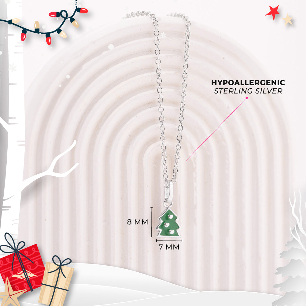 Sterling Silver Green Enamel Christmas Tree Children's Necklace