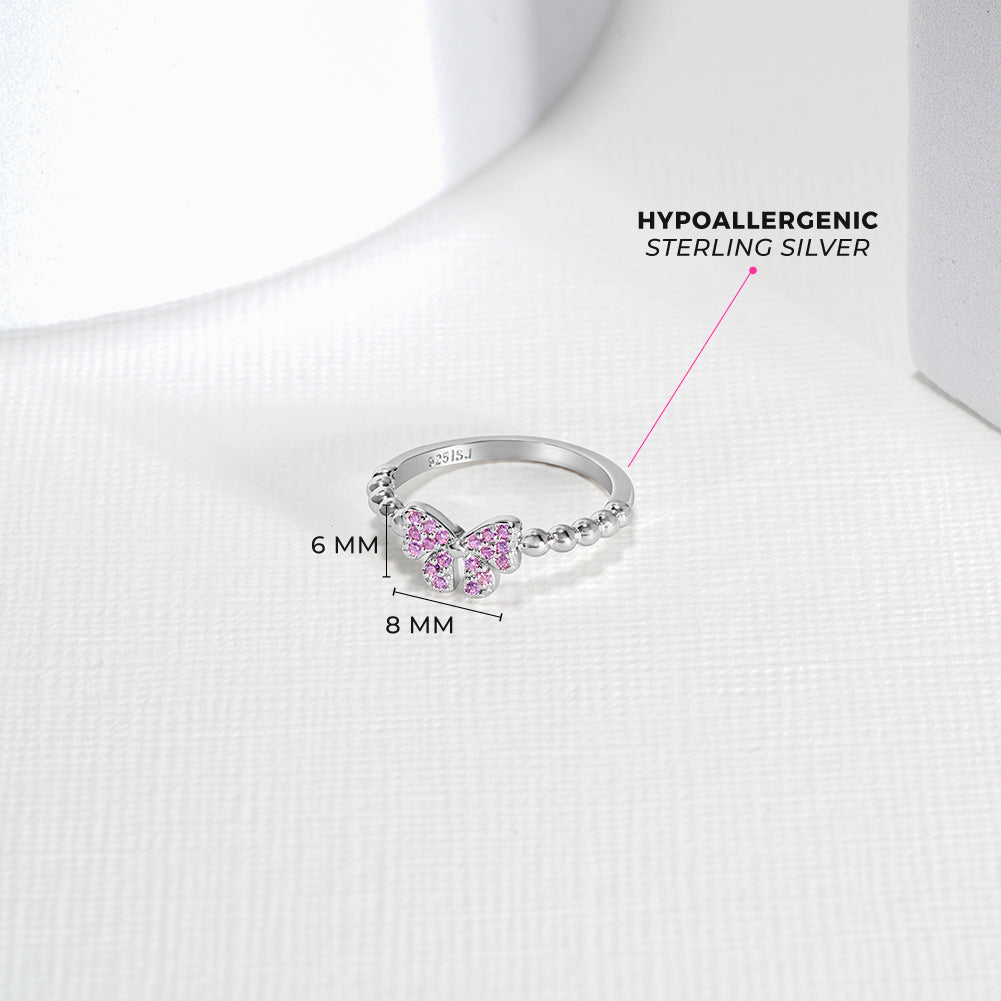 Sterling Silver Pink CZ Bow Children's Ring