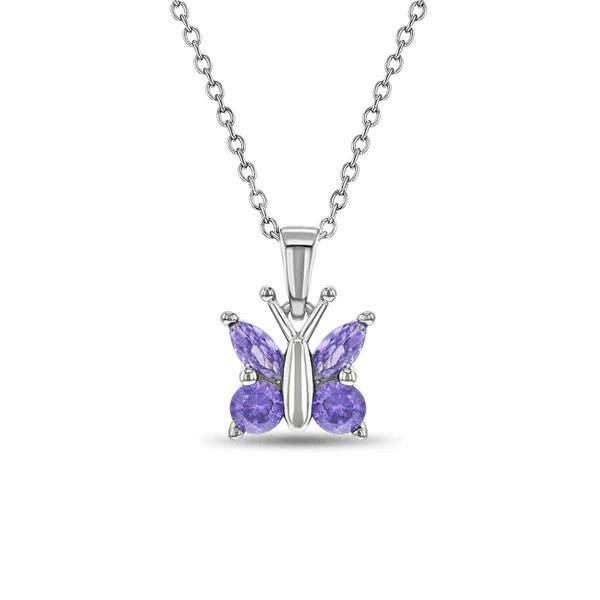 Sterling Silver Purple CZ Butterfly Children's Necklace