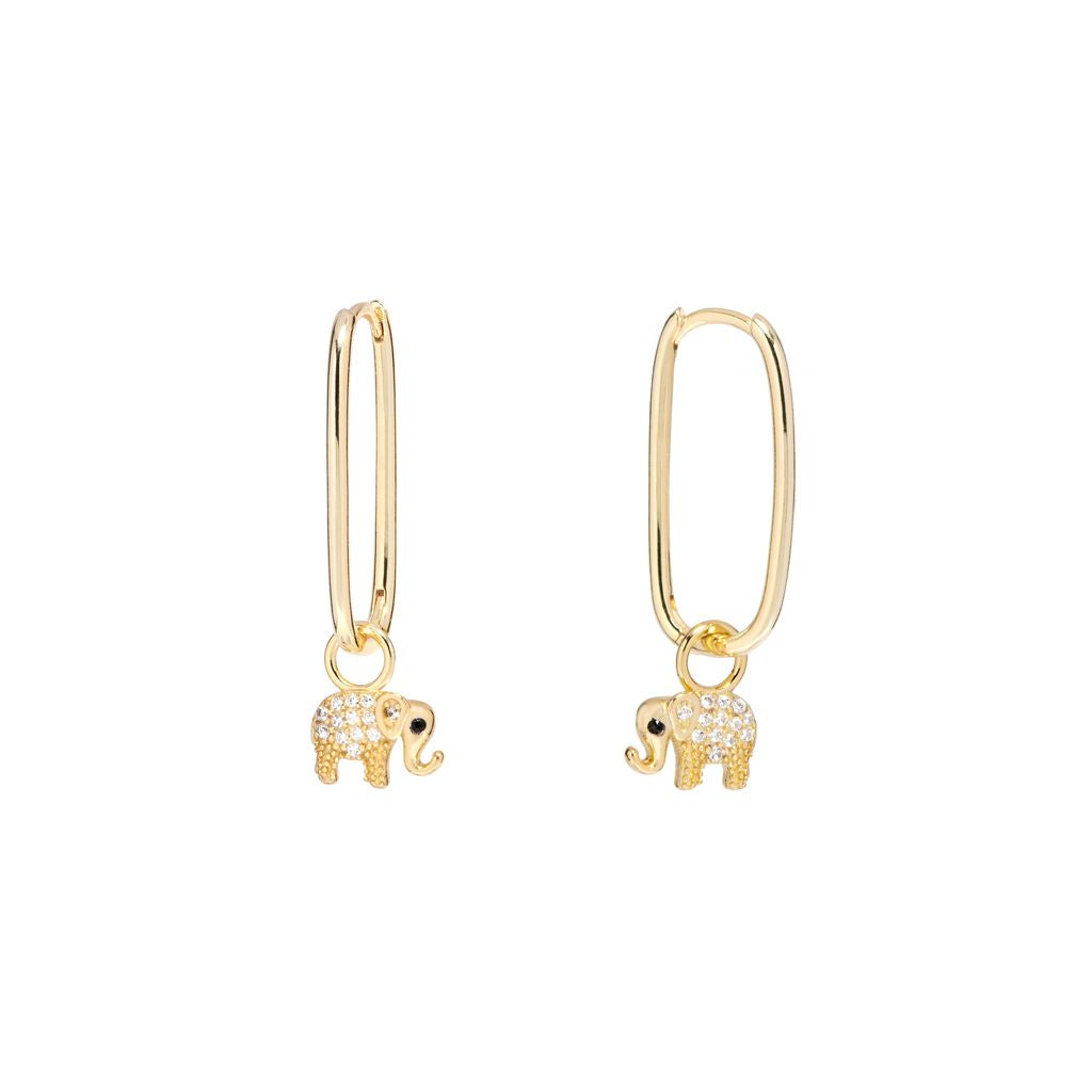 14k Gold Plated CZ Elephant Drop Huggie Hoops