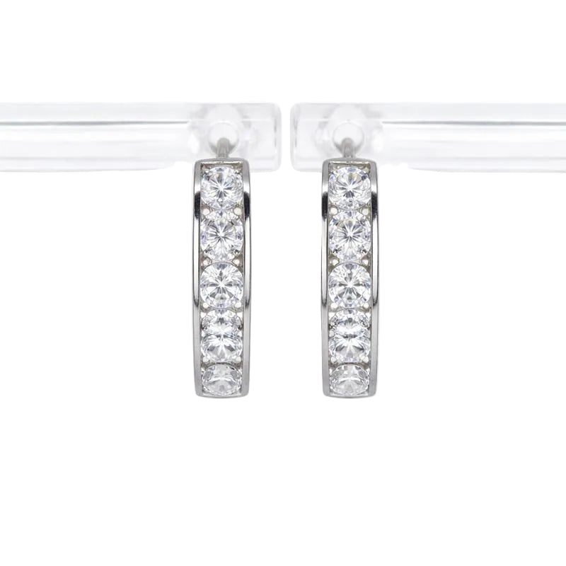 14K White Gold One Row Channel Set CZ 3.5mm Hoop Earrings