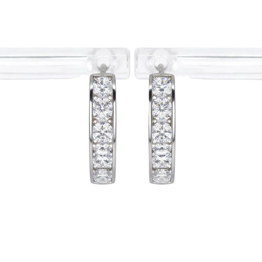 14K White Gold One Row Channel Set CZ 3.5mm Hoop Earrings