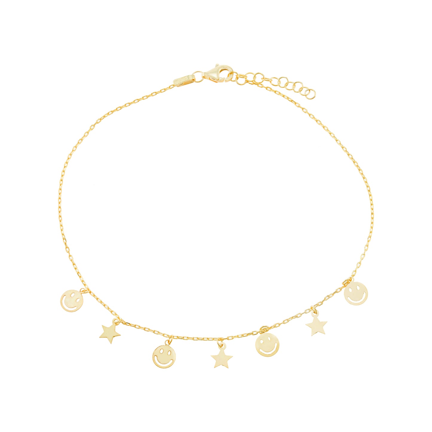 14K Gold Plated Smiley Face & Star Anklet