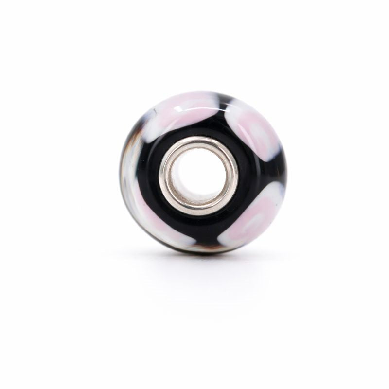 Sterling Silver Black, White & Pink Spotted Murano Glass Bead Charm