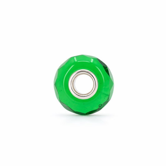 Sterling Silver Green & White Heart Swirl Murano Glass Bead Charm