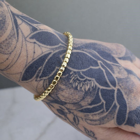 14K Gold Plated Hammered Bead Bracelet - Italian Craftsmanship