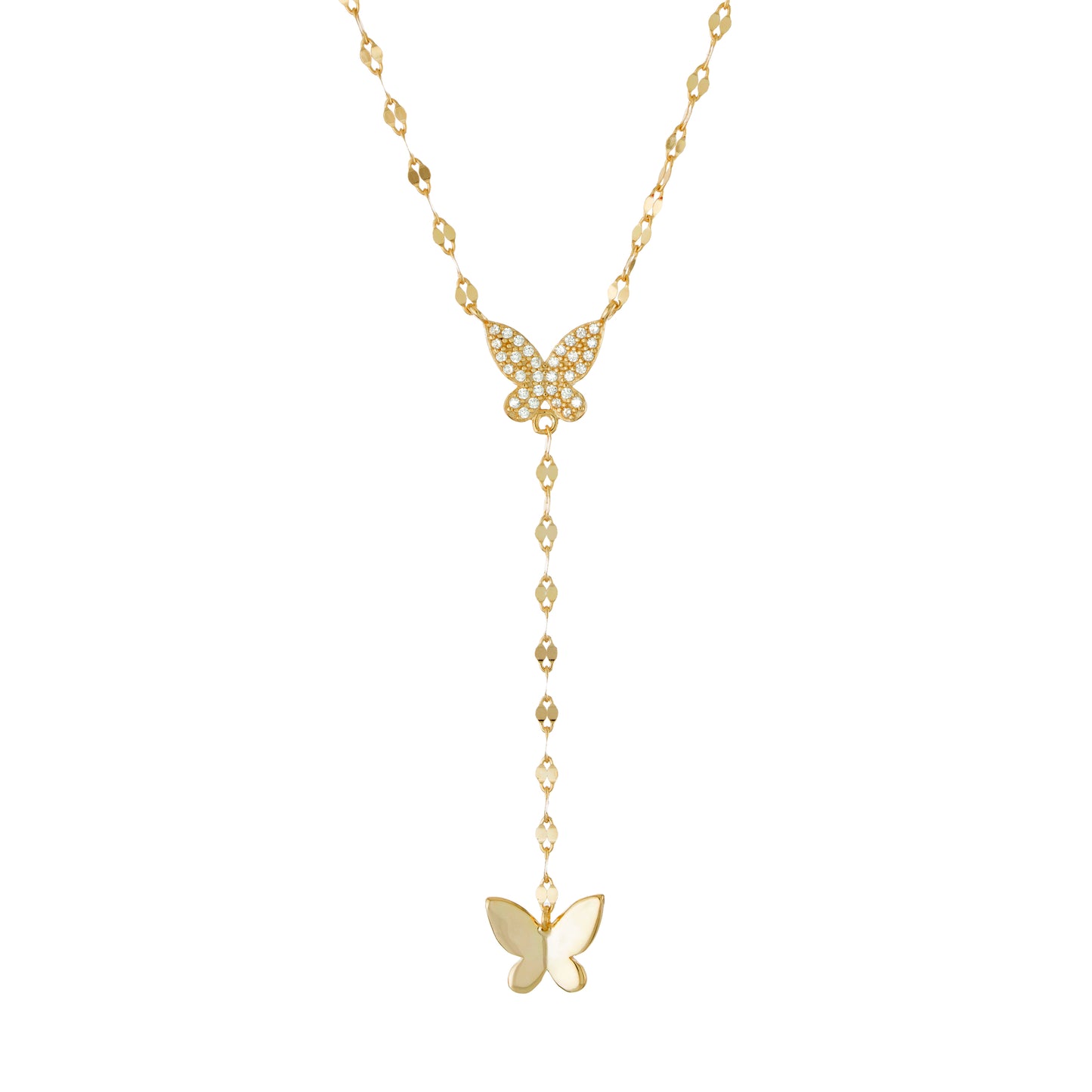 14K Gold Plated CZ Butterfly Y-Necklace