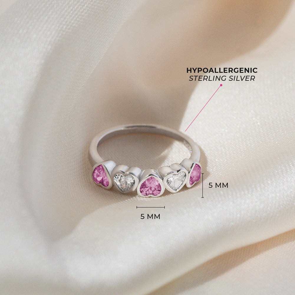 Sterling Silver Pink & Clear Heart CZ Children's Ring