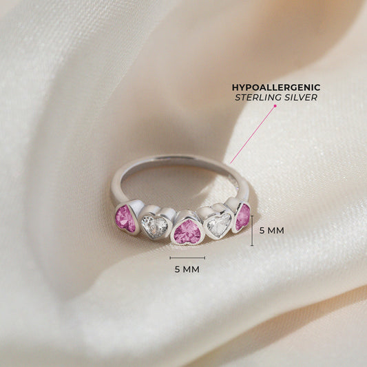 Sterling Silver Pink & Clear Heart CZ Children's Ring