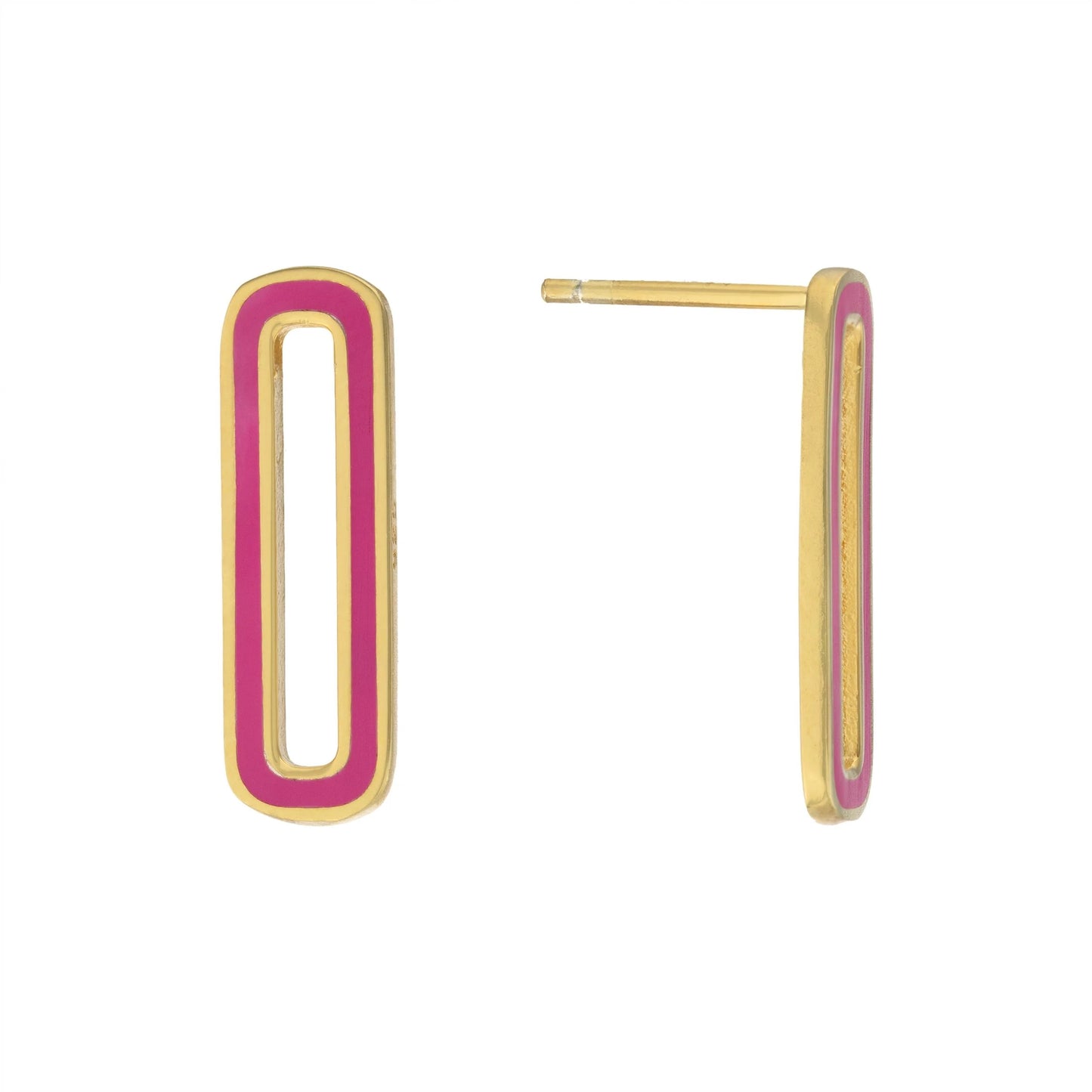 14K Gold Plated Baby Pink Enamel Paperclip Oval Stud Earrings