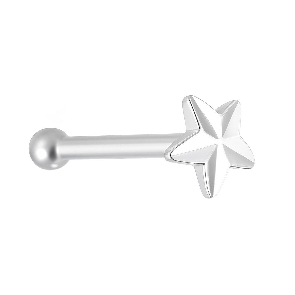 14K White Gold Diamond-Cut Star Nose Bone Stud