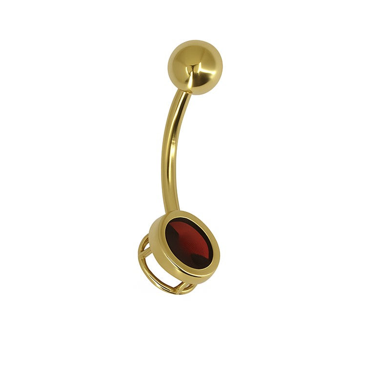 14K Gold Bezel-Set Garnet Navel Ring