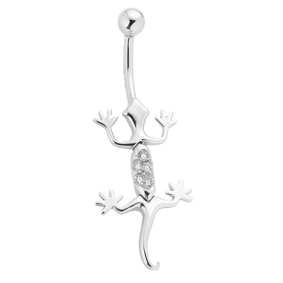 14K White Gold CZ Lizard 14G Navel Ring