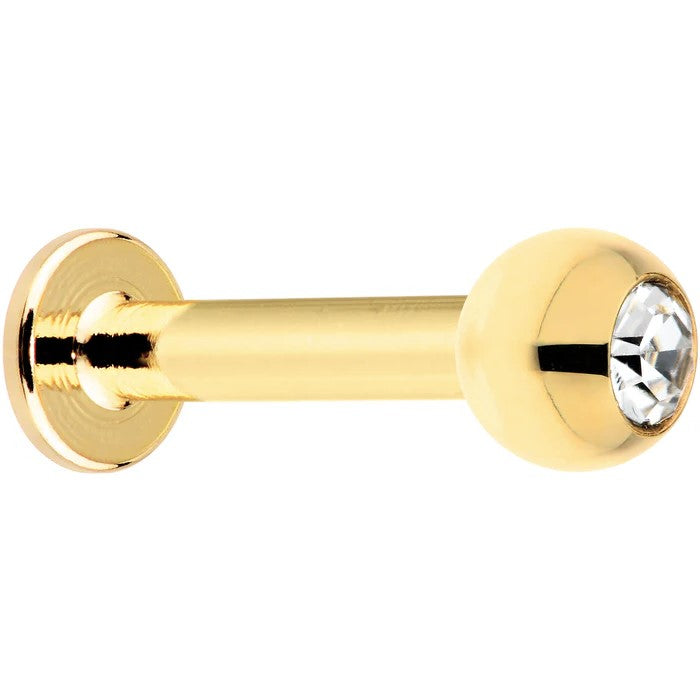 14K Gold CZ 14G Labret Stud