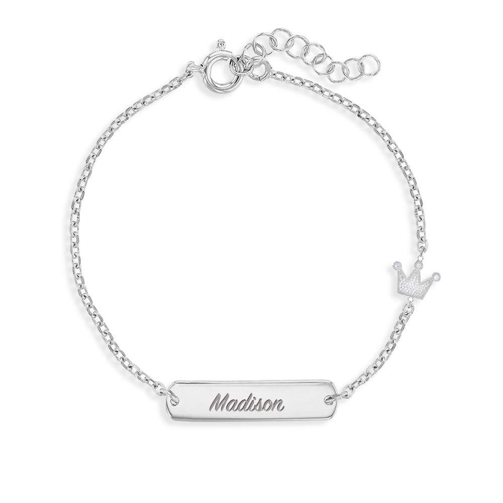 Sterling Silver CZ Crown Children's Engravable ID Bracelet