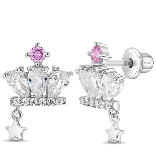 Sterling Silver CZ Crown Children's Earrings