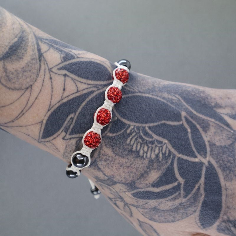 Red Swarovski® Crystal & Hematite Bead Macramé Adjustable Bracelet