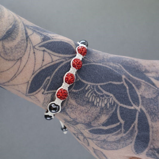 Red Swarovski® Crystal & Hematite Bead Macramé Adjustable Bracelet
