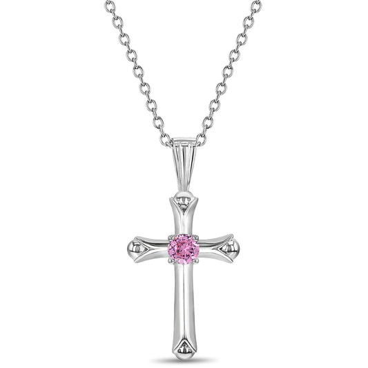 Sterling Silver Pink CZ Cross Children's Necklace