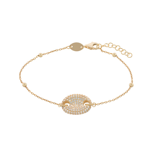 14K Gold Plated Pave Set CZ Gucci Puff Link Bracelet