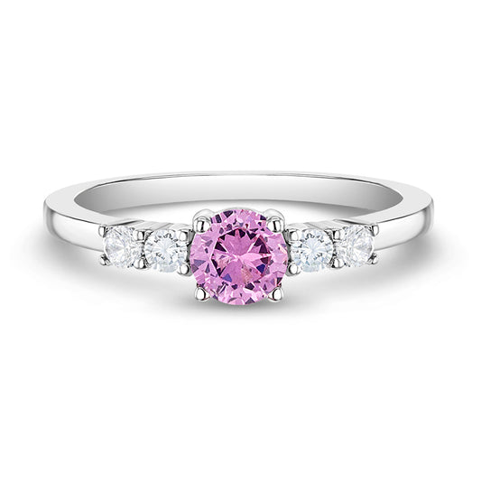 Sterling Silver Clear & Pink CZ Solitaire Children's Ring