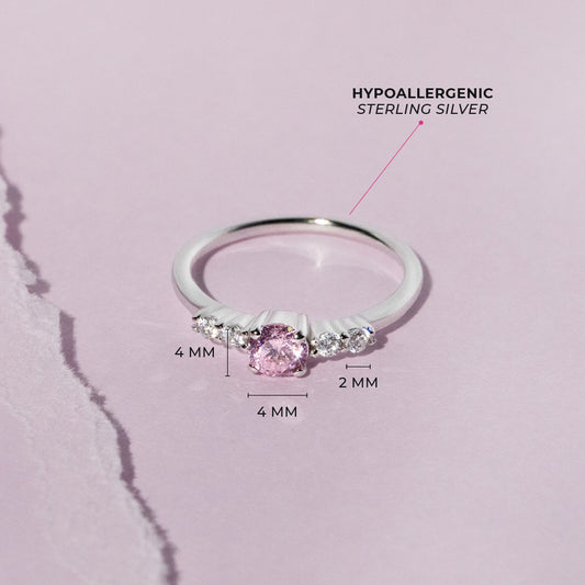 Sterling Silver Clear & Pink CZ Solitaire Children's Ring