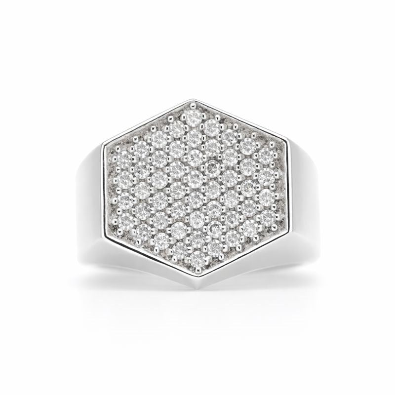 Sterling Silver Pavé-Set Diamond Hexagon Ring